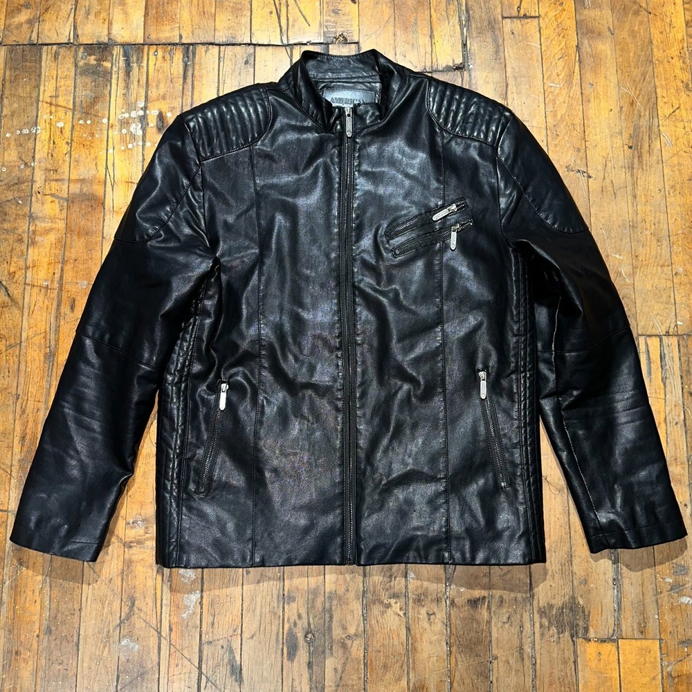American Breed Leather Jacket Women Large Black Faux Fur Lined Slim Fit Full Zip